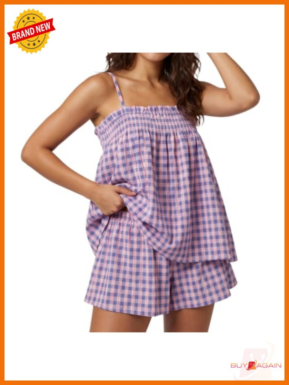 Women's Gingham Babydoll Cami & Shorts Lounge Set